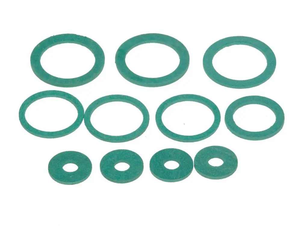 Dichtungsringe in verschiedenen Größen, grün gefärbt, angeordnet auf hellem Hintergrund. Set von Bosch zur Verwendung in verschiedenen Anwendungen.